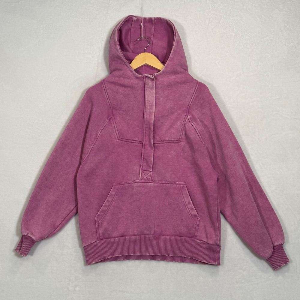 Zenana Purple Mineral Wash Half Zip Hoodie Small
